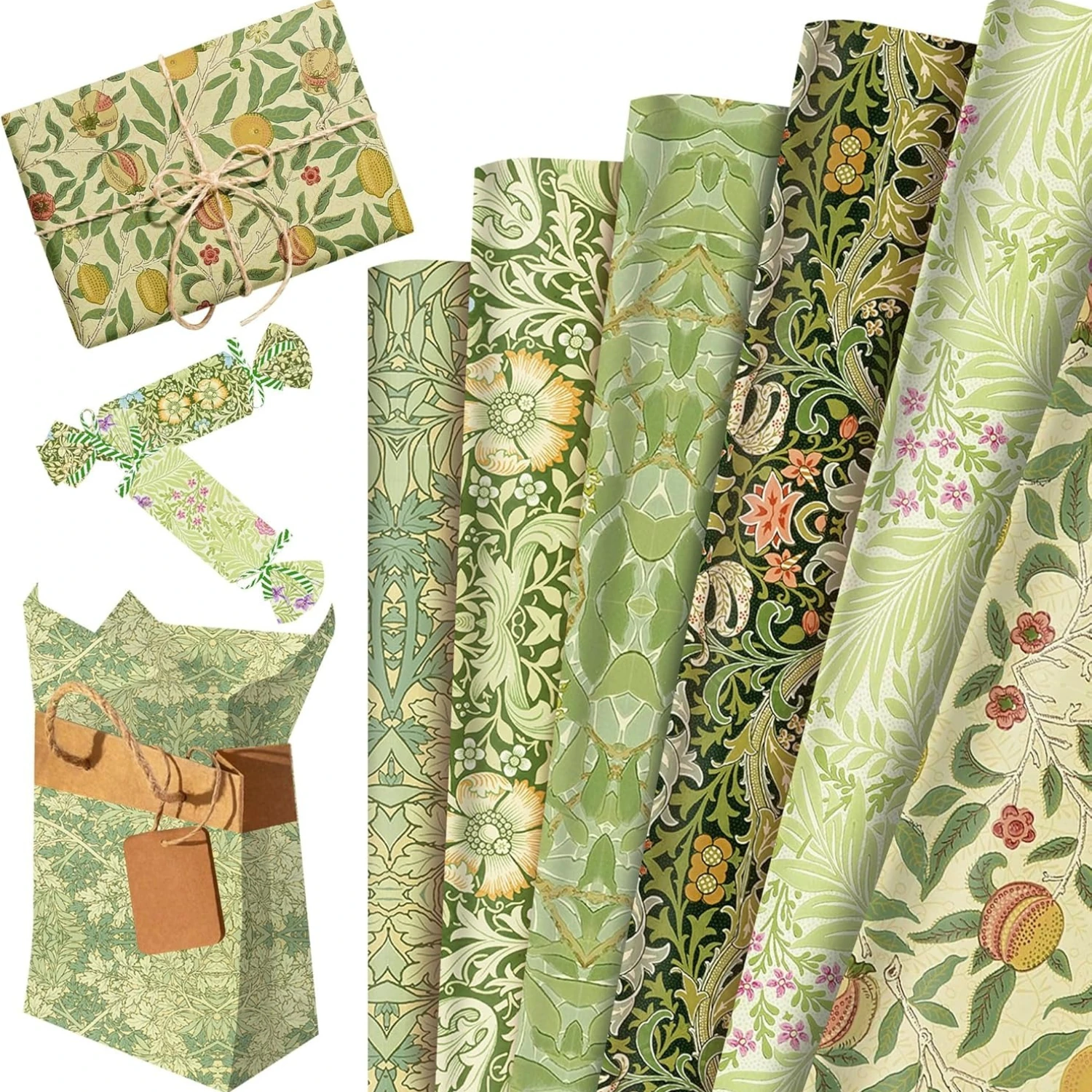 12 Hojas de Papel de Regalo Floral William Morris, Papel Decorativo con Diseño de Vegetación para Manualidades, Cumpleaños