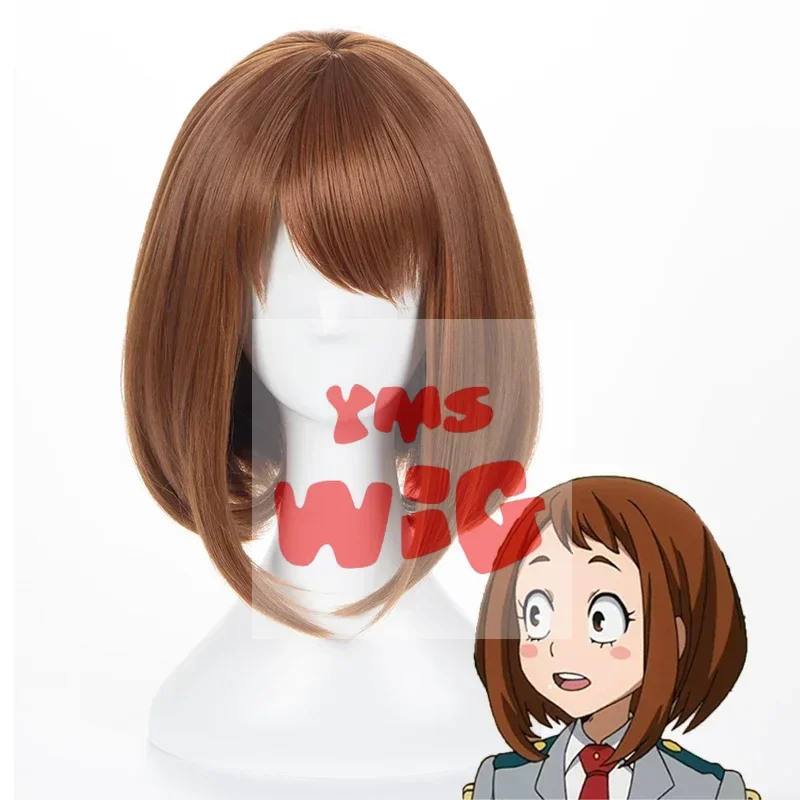 YMS Anime My Hero Academia Ochako Uraraka Synthetic Wigs Short Brown Bob Heat Resistant Cosplay Costume Wig