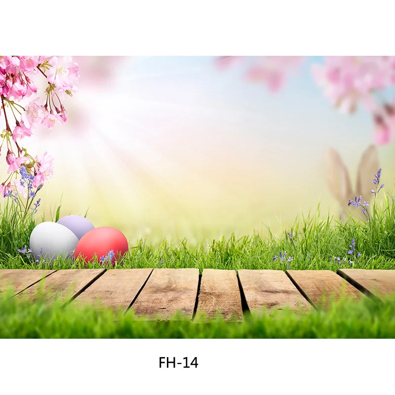 SHENGYONGBAO Spring Easter Photography Backdrop Rabbit Flowers Eggs Wood Board Photo Background Studio Props FH-56