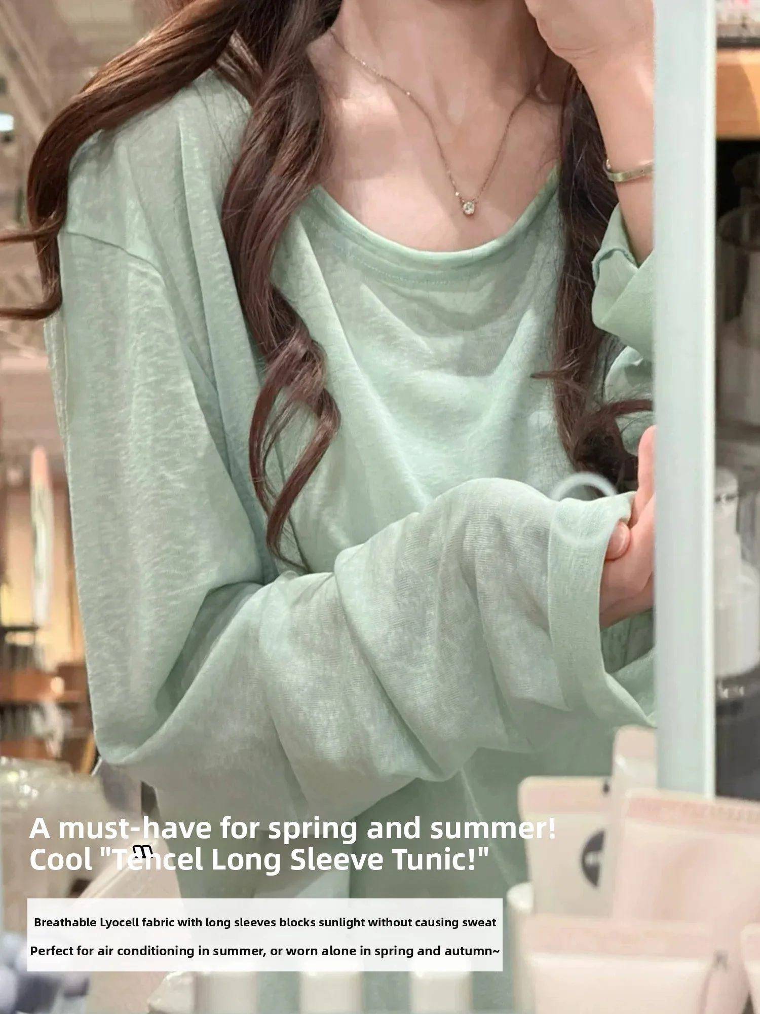 Retro Cute Loose Roll  Thin Long Sleeve Sun Protection Shirt Casual Cotton T-Shirt for Women Commute Style High Waist