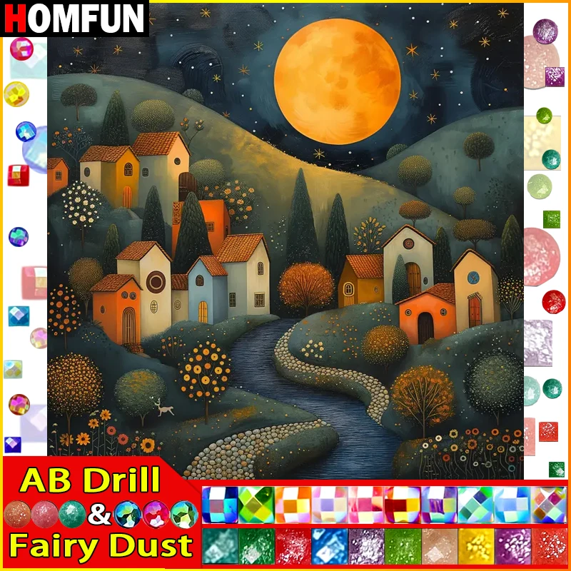 

HOMFUN Fairy Dust AB 5D DIY Diamond Painting "Scenery House Sunset" Full Drill Resin Diamond Embroidery Cross Stitch Home Decor