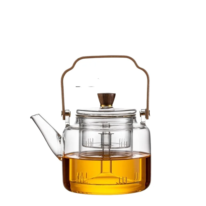 

Чайник из боросиликатного стекла для тушения и кипячения, термостойкий для плиты/индукции, большая вместимость с деревянной ручкой