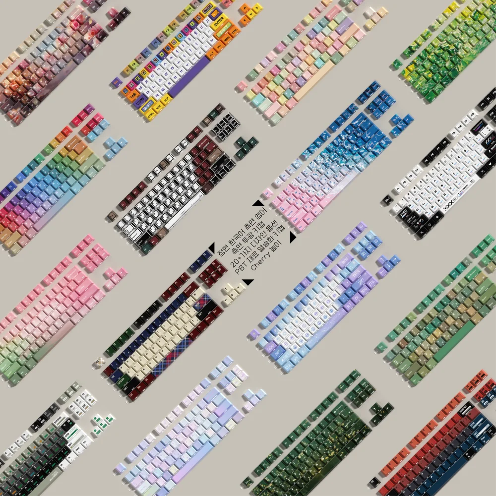 JCM Korean Cherry Keycaps Double Print Side Transparent Pbt Material Dye-Sub Green Yellow Cartoon Big Set Key Cap For Wooting 80