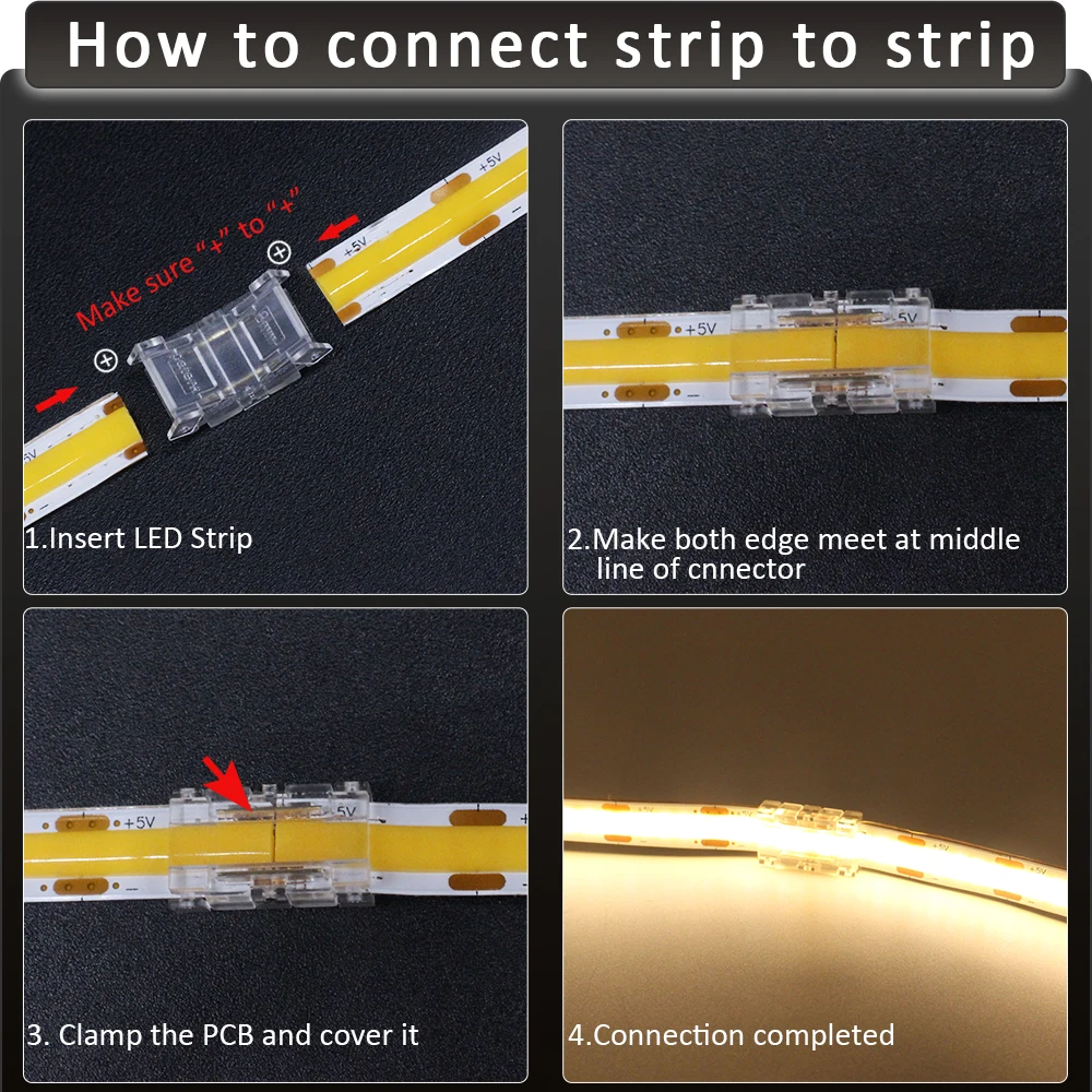 2Pin 3Pin 4Pin COB LED Strip Connector Extension Wire Terminal LED Connectors for 5mm 8mm 10mm RGB CCT COB Flexible Tape Lights