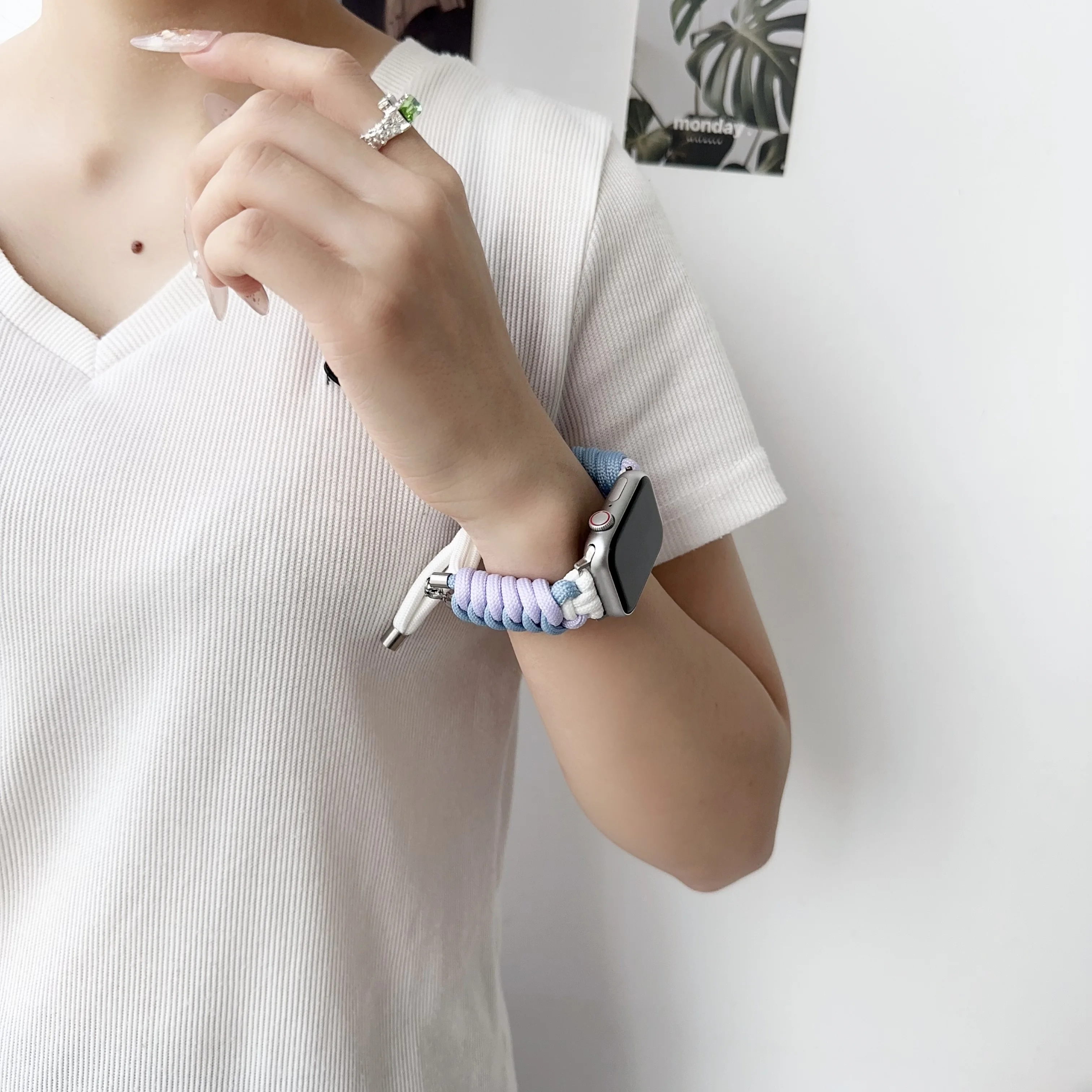 Para iwatch 10/ 987654   Pulseira de relógio dopamina tecida à mão guarda-chuva criativa corda ultra2 nylon pull-out ajustável pulseira esportiva de verão