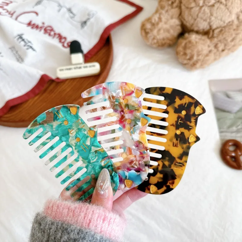 

Korean Acetic Acid Wide Tooth Hair Comb Retro Cute Cat Comb Portable Wash Leopard Print Anti-static Kids Children Hair Comb