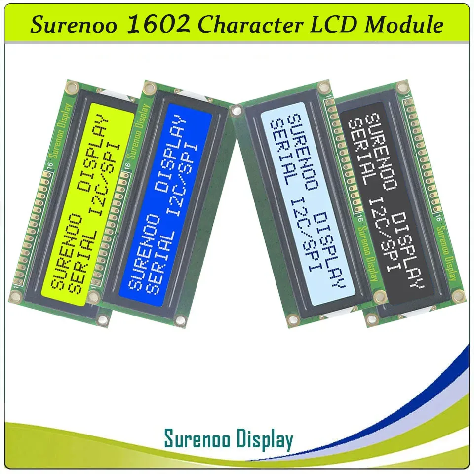Surenoo Serial SPI I2C 1602 162 16*2 Character LCD Module Display Screen LCM with LED Backlight Build-in AIP31068 Controller