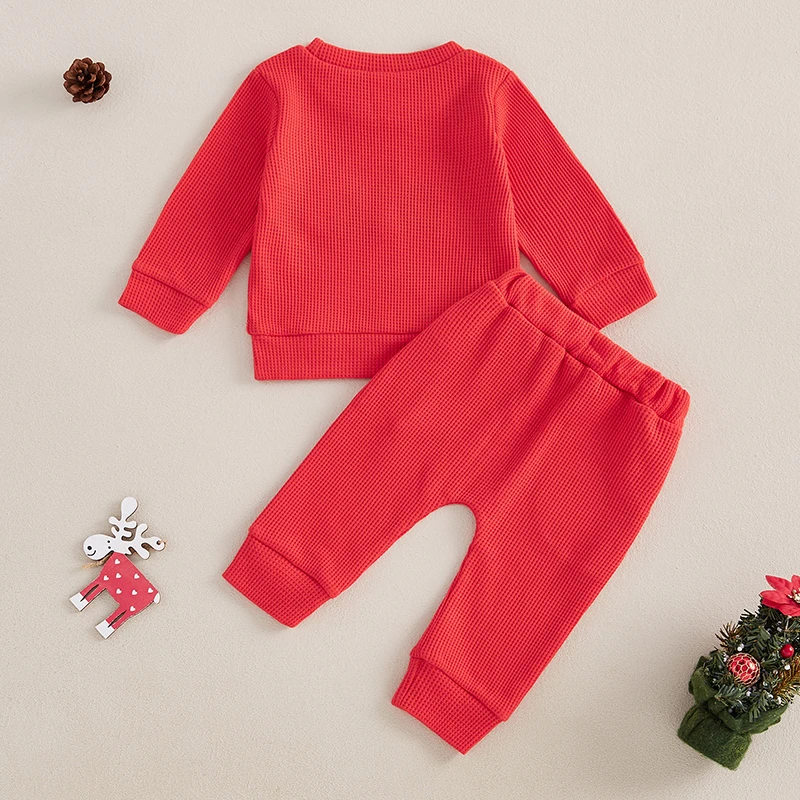 Baby 2Pcs Christmas Outfits Long Sleeve Antler Letter Embroidery Sweatshirt and Pocket Pants Set Winter Clothes