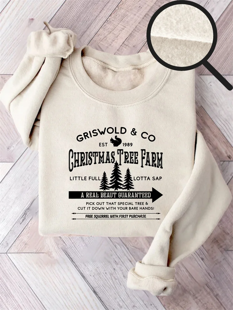 Winter warm cotton women's griswold co est 1989 letter printed fleece casual vintage round neck long sleeve hoodie