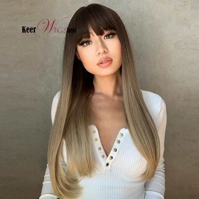 Long Ash Brown Blonde Wavy Wigs Full Costume Cosplay Women Daily Party Synthetic