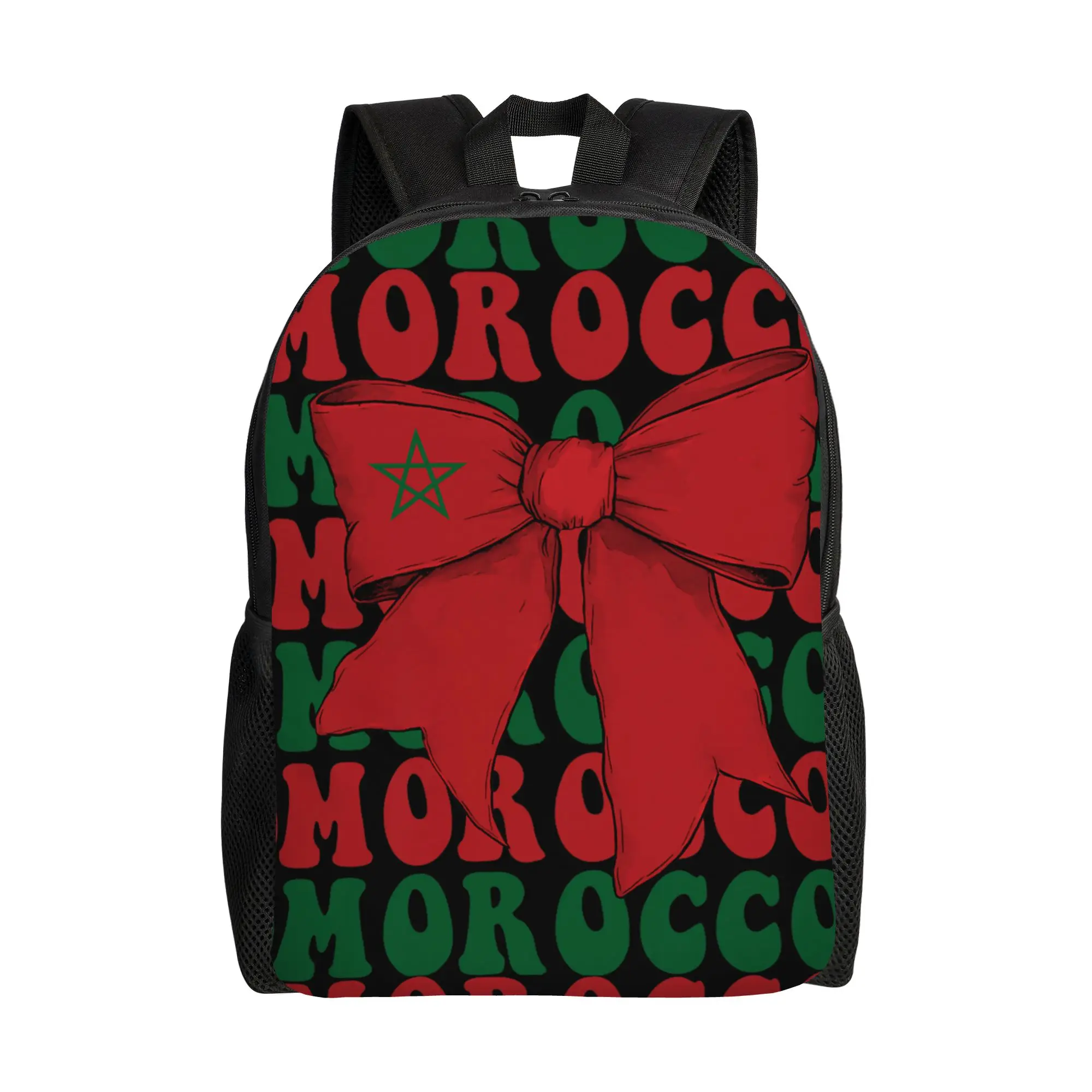 Morocco Moroccan Pride Coquette Bow Flag Backpack  Youth Polyester Sport Backpacks Big Leisure School Bags Rucksack