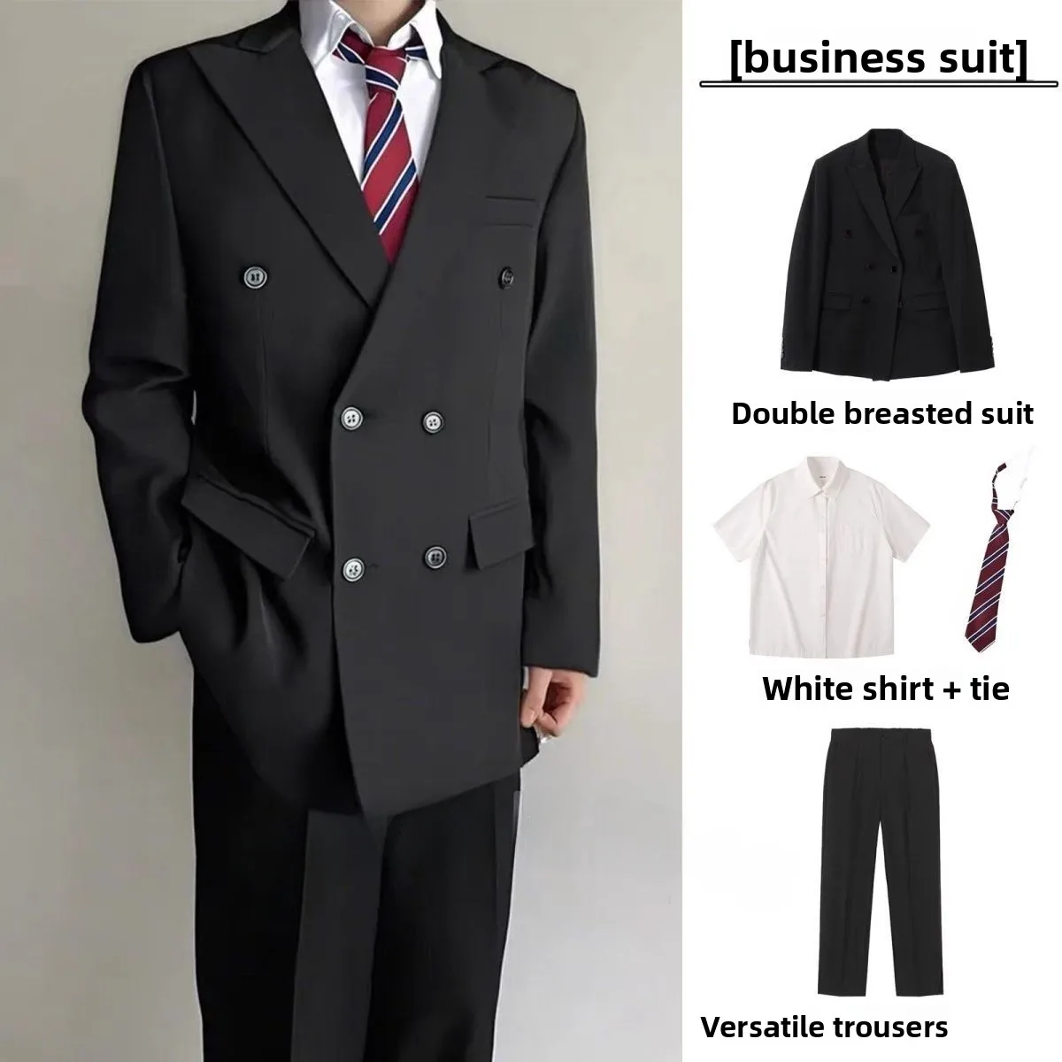 

Men's Double-breasted Casual Tailored Suit Full Set Long Sve Polyester Fiber Autumn Season Long Pants Busin Dr Code