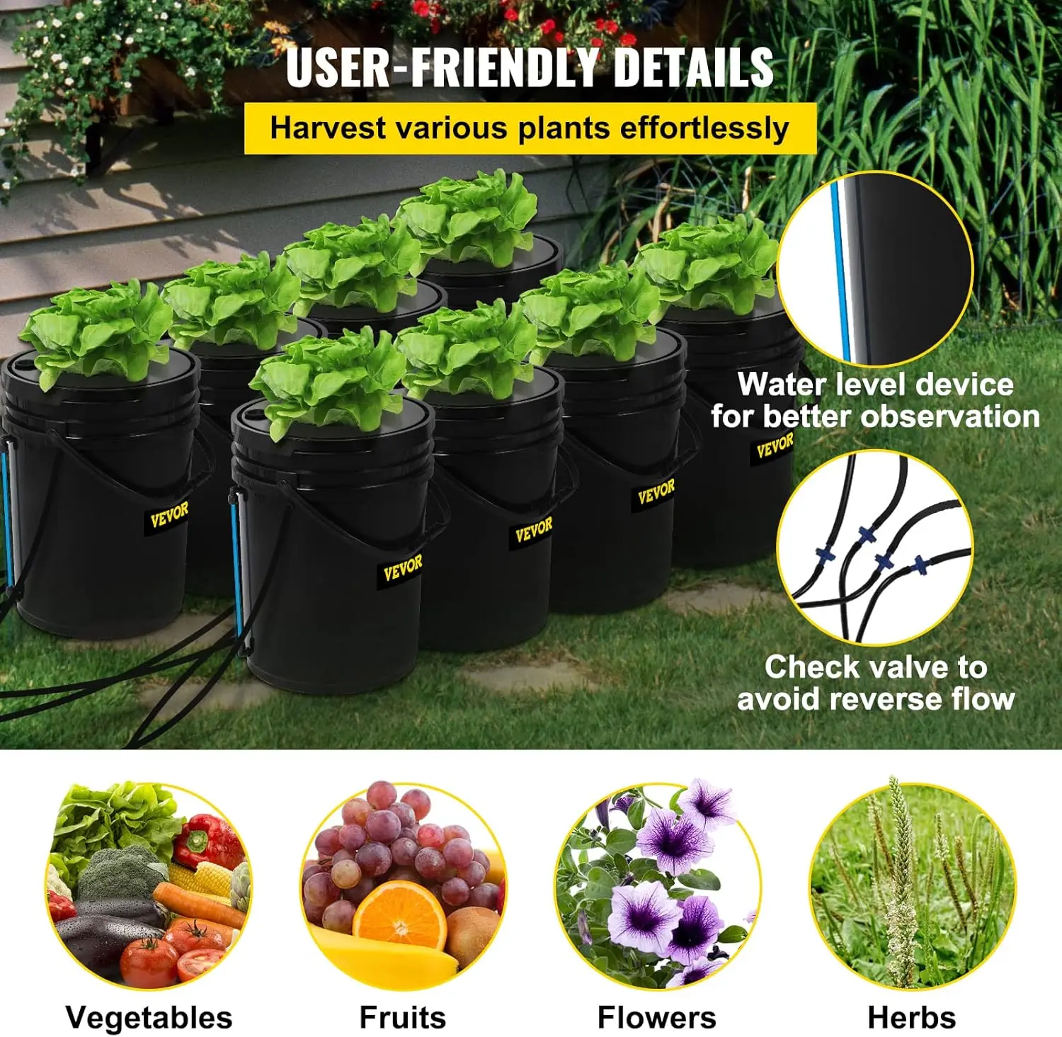 DWC Hydroponic System, 5 Gallon 8 Buckets, Deep Water Culture Growing Bucket, Hydroponics Grow Kit with Pump