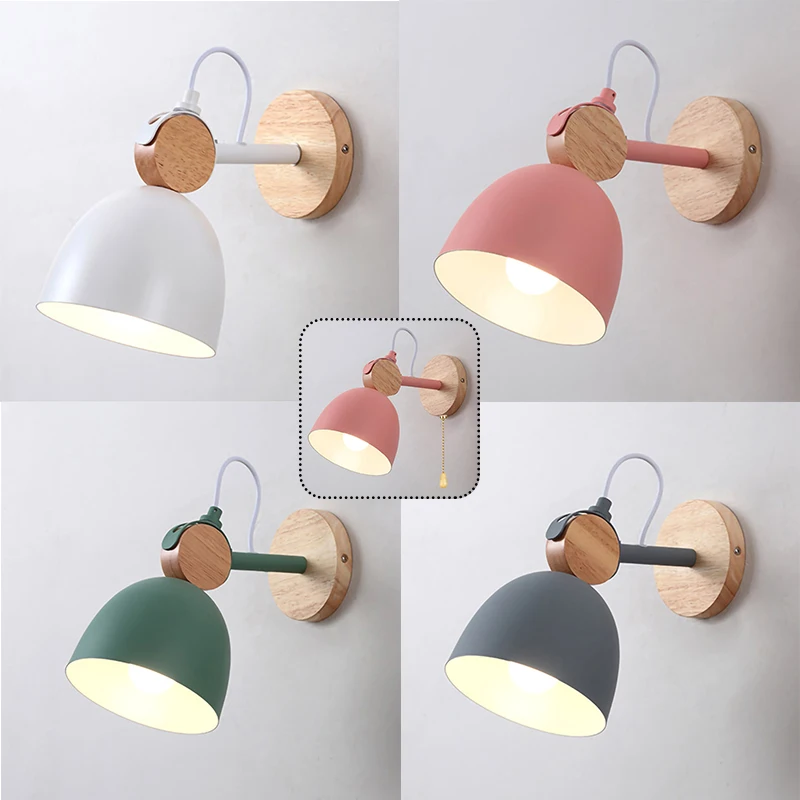 Creative Wooden E27 Wall Lamp Living Room Bedside Led Sconce Lighting Bedroom Foyer Hallway Home Indoor Decoration Wall Lights