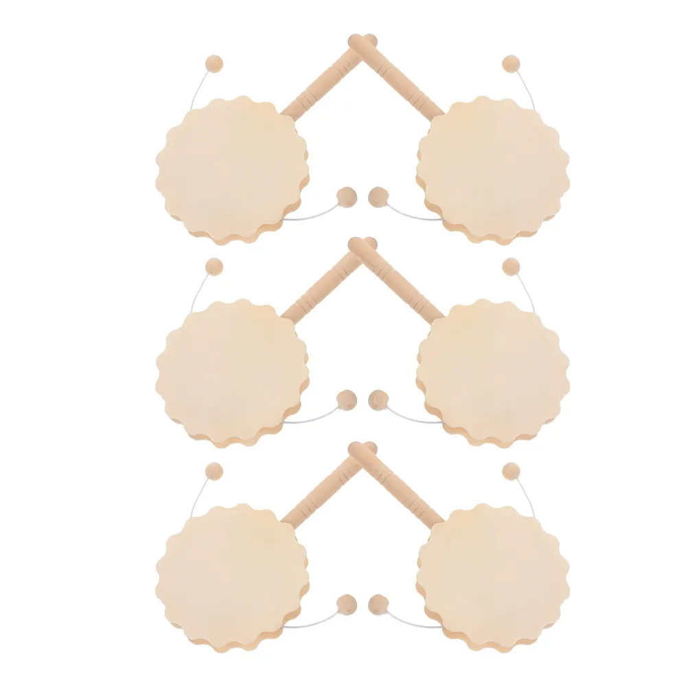 6Pcs Wood DIY Rattle-Drum Set Unfinished Hand-Painted Musical Instrument for Development Parent-Child Activity Orff