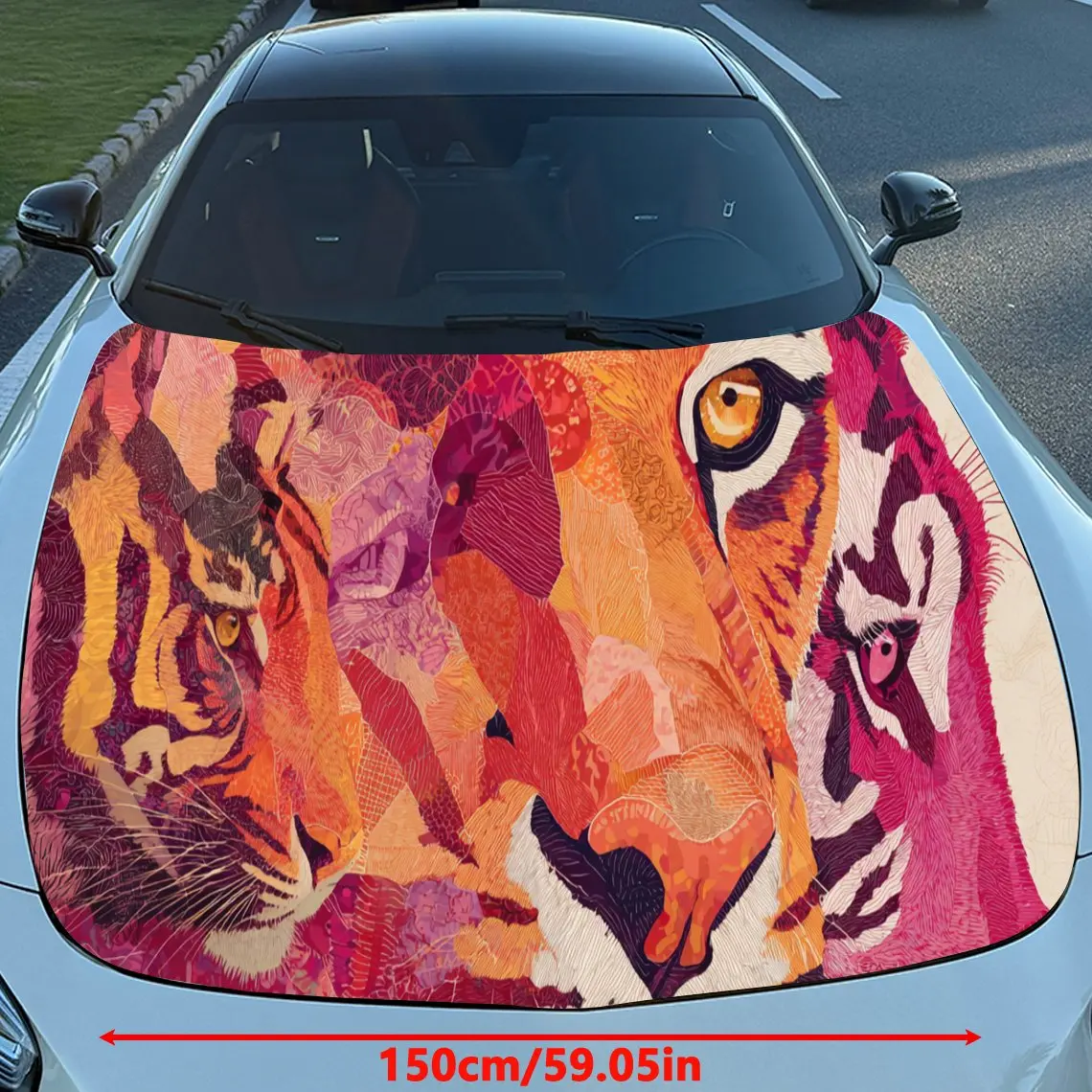 Artistic Color - Blocked Tiger Car Hood Stickers - Self-Adhesive, Waterproof and Durable Vinyl Wrap, Decorate And Protect Your C