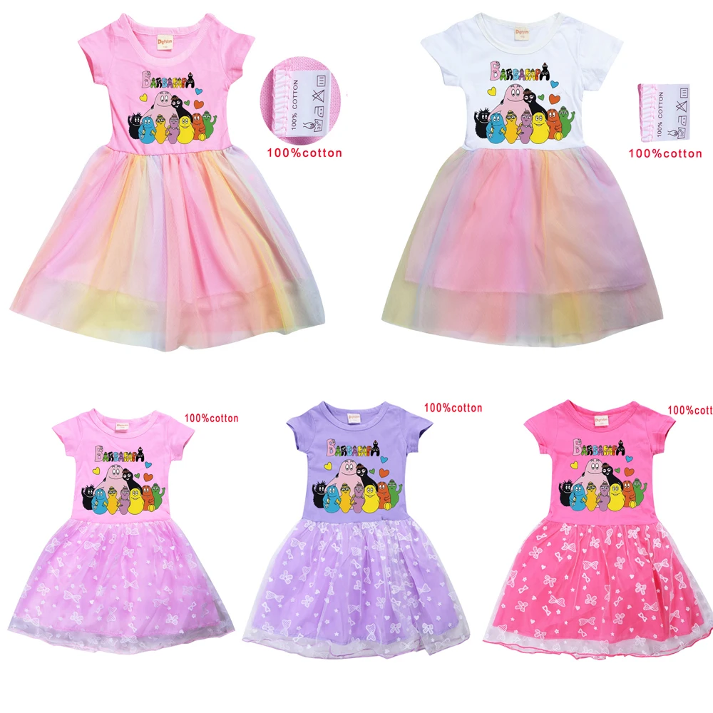 2022 summer New T shirt Dress Barbapapa Girls Tutu Dress Halloween Cosplay Costume Princess Kids Girls Birthday Party Dresses