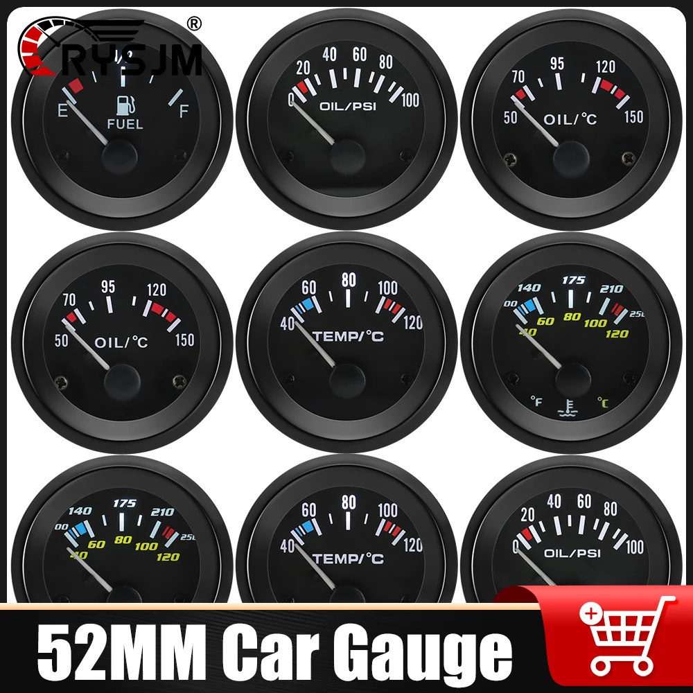 

2 "52 мм 12 В автомобильный датчик уровня топлива, температура воды, датчик давления масла, вольтметр, автомобильный счетчик с кронштейном, держатель стручка