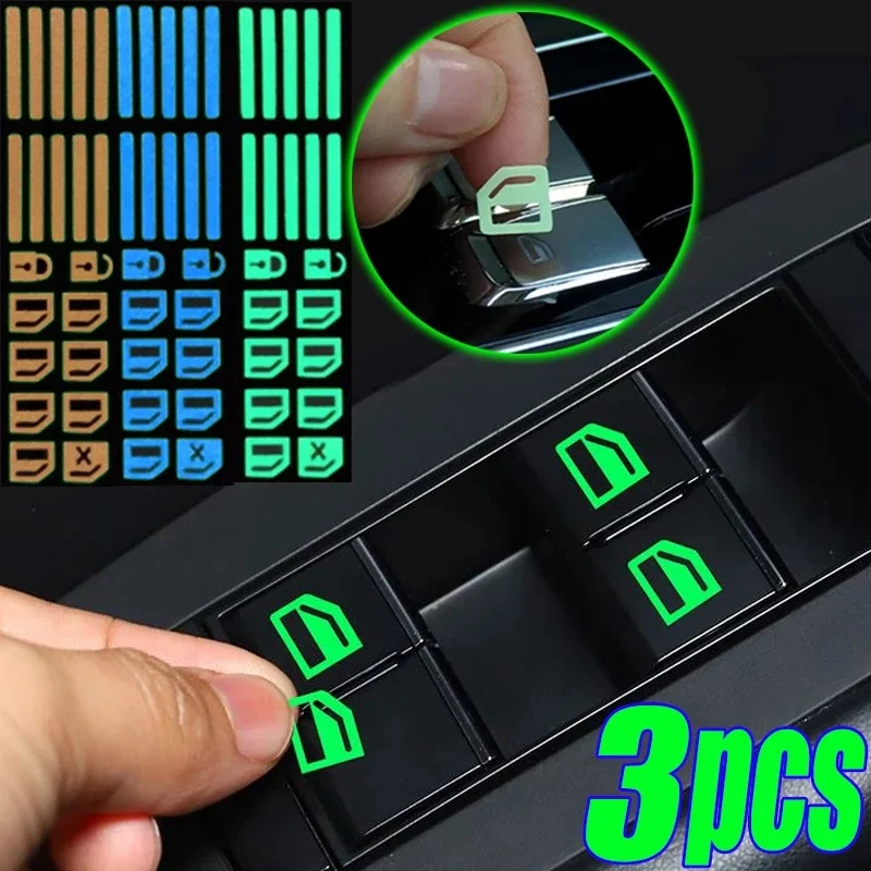 1/2/3Pcs Car Window Lifter Luminous Switch Button Stickers Night Glowing Fluorescent Decals