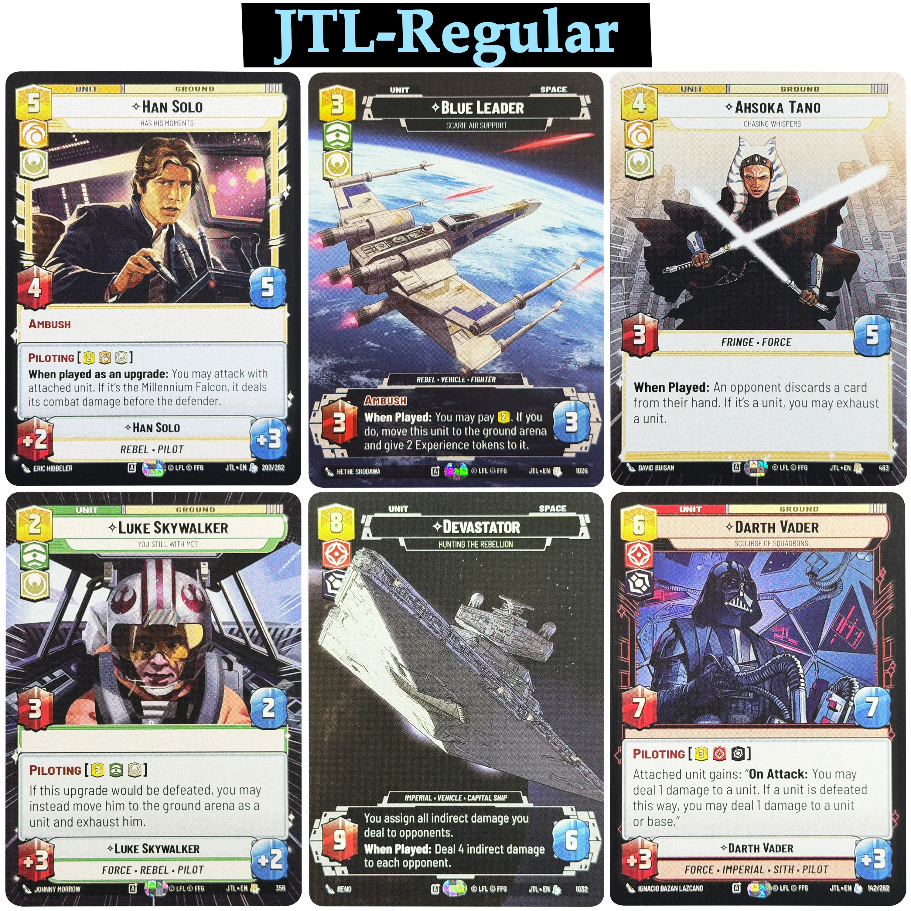 Карты SWUDB Jump to Lightspeed JTL Regular Legendary Devastator Vader Han Annihilator Chase Proxy с четким принтом
