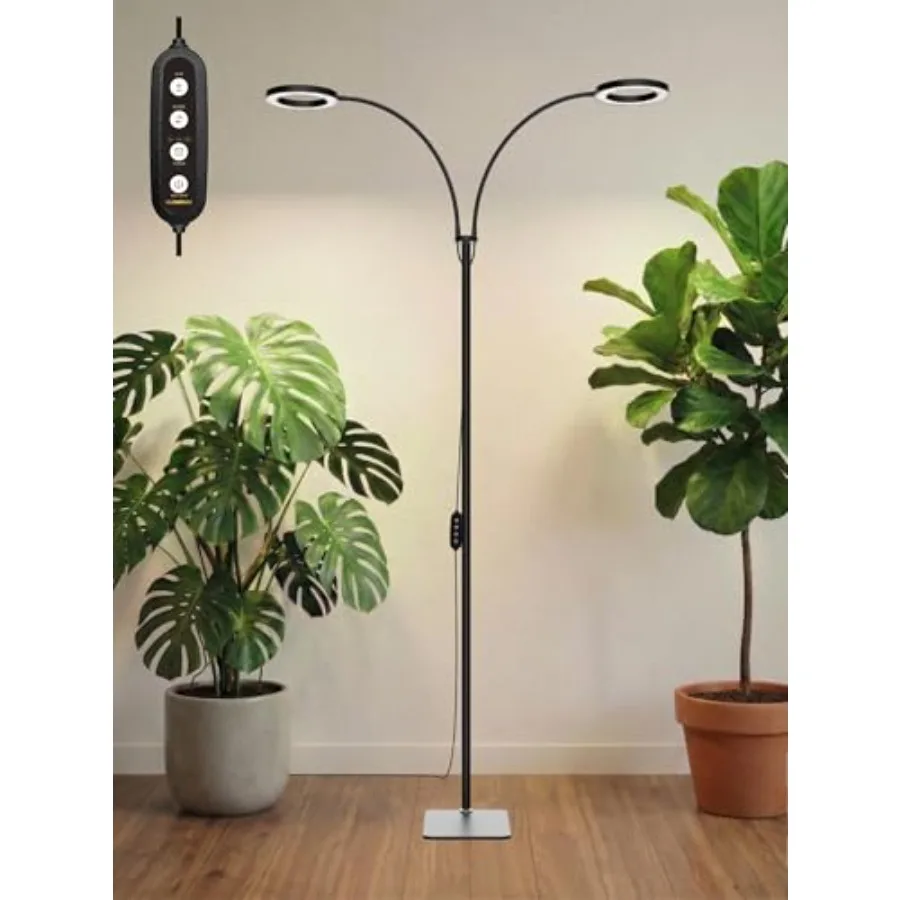 

Grow Lights for Indoor Plants 36W Full Spectrum 2-Head LED Plant Light with Stand Adjustable Height 3/9/12H Timer 6 Dimmable Le