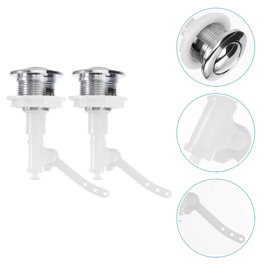 2 Pcs Toilet Button Switch The Tank Push Buttons Replacement Water Rod Abs Home Round Head Closestool Practical