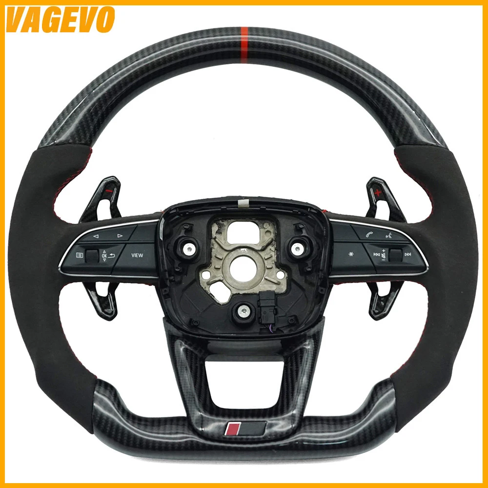 

Carbon fiber Alcantara multifunctional flat bottomed steering wheel with paddle shifters for Audi Q5 FY, Car Accessories