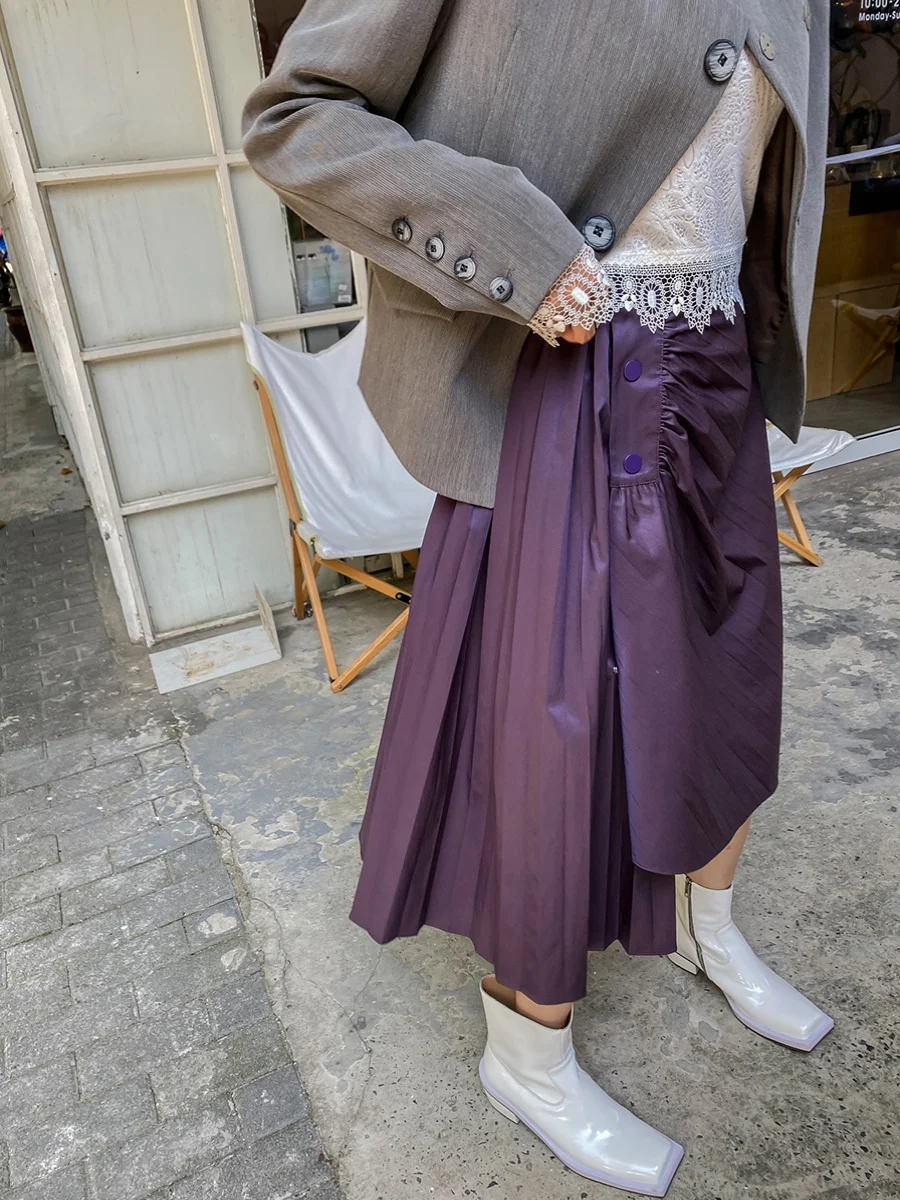 

High Waist Asymmetrical Pleated Midi Skirt for Women Spring Autumn Season Commute Sle A-Line Silhouette Color