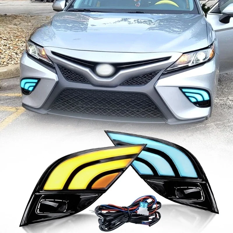 

12V For Toyota Camry SE XSE 2018~2020 3 Color LED DRL Daytime Running Light Fog Lamp Switch Harness Covers Foglights Headlights