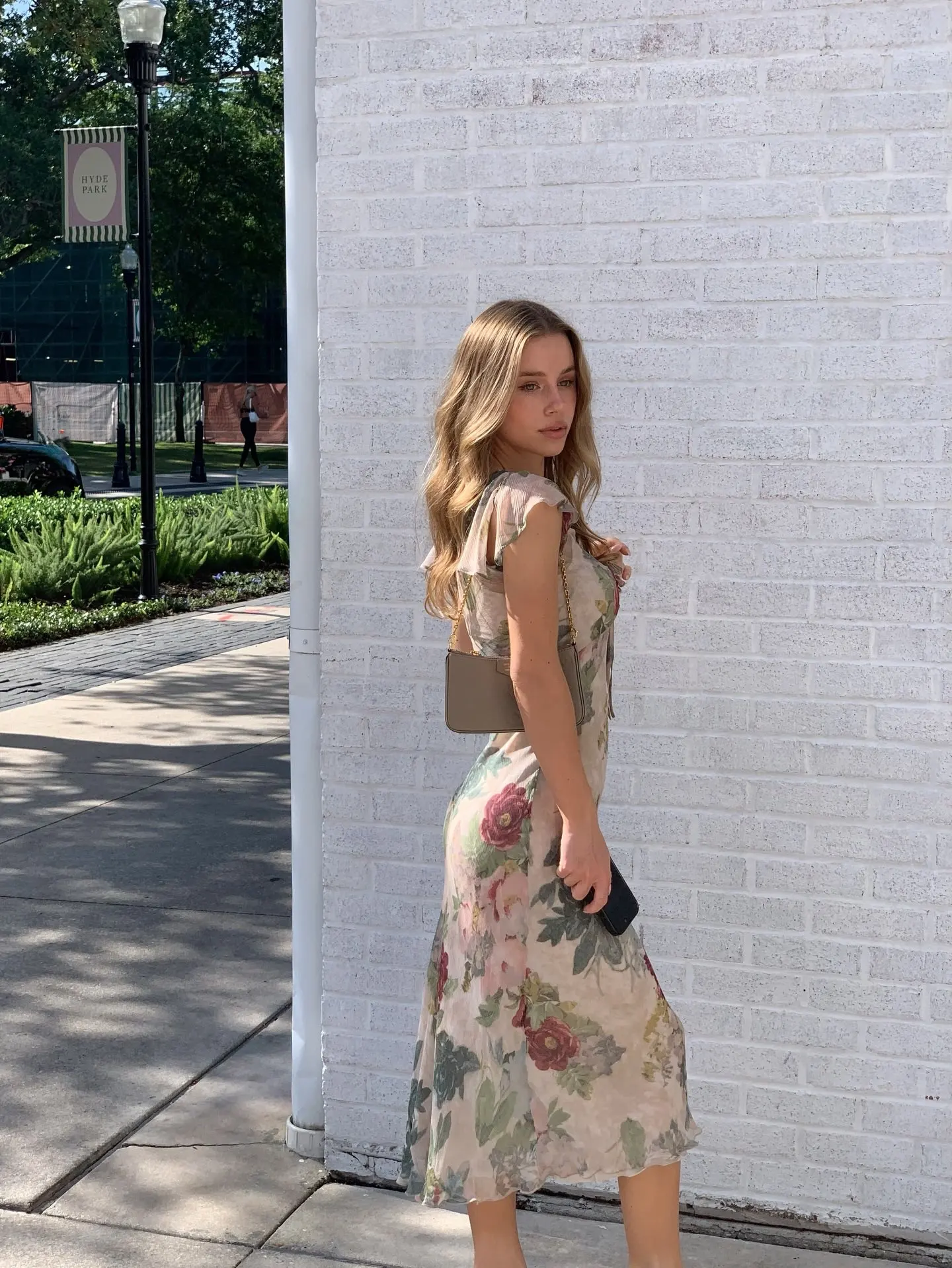 Women Floral Print V-Neck 3D Flower Decoration 100% Silk Midi Dress