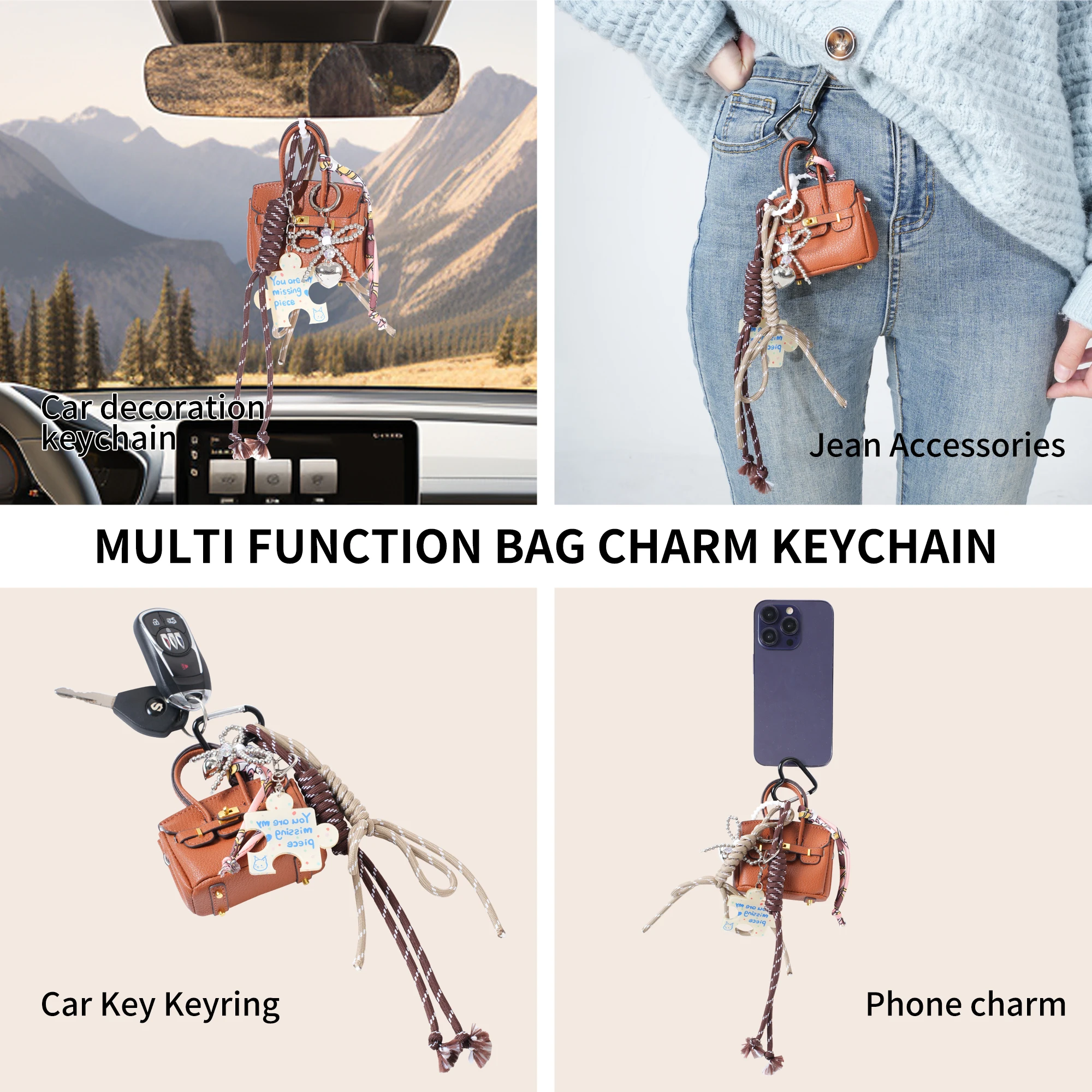 2025 New miu Bag Charms Lanyard Pendant Fashion Key Charms HandBag Accessories Backpack Decoration Keychain Mini Bag