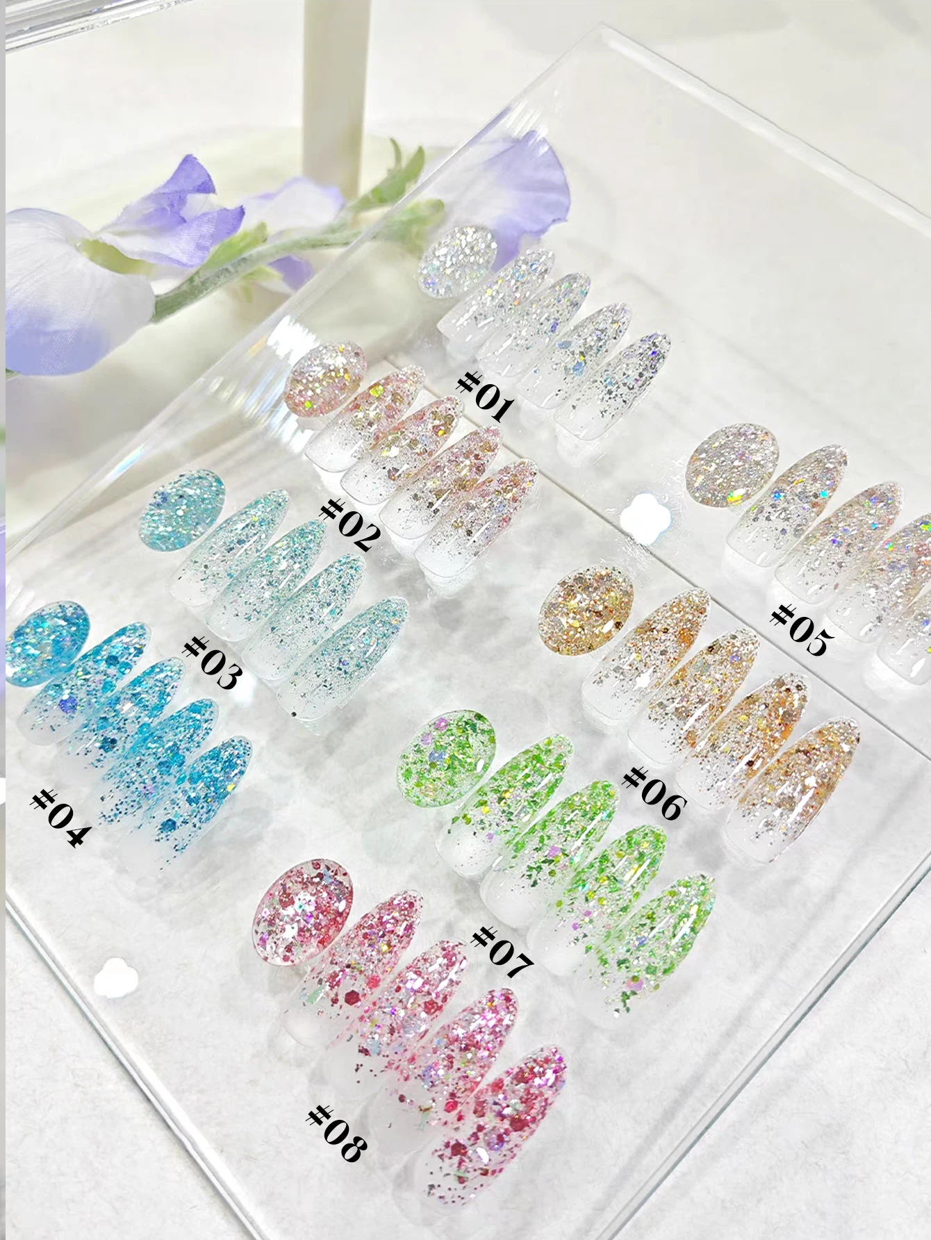 12ml 1/8pcs Large Iridescent Glitter UV Gel Nail Art Supplies, Soak‑off Formula For Overlay Summer Vacation Sparkle Toe Nail Art