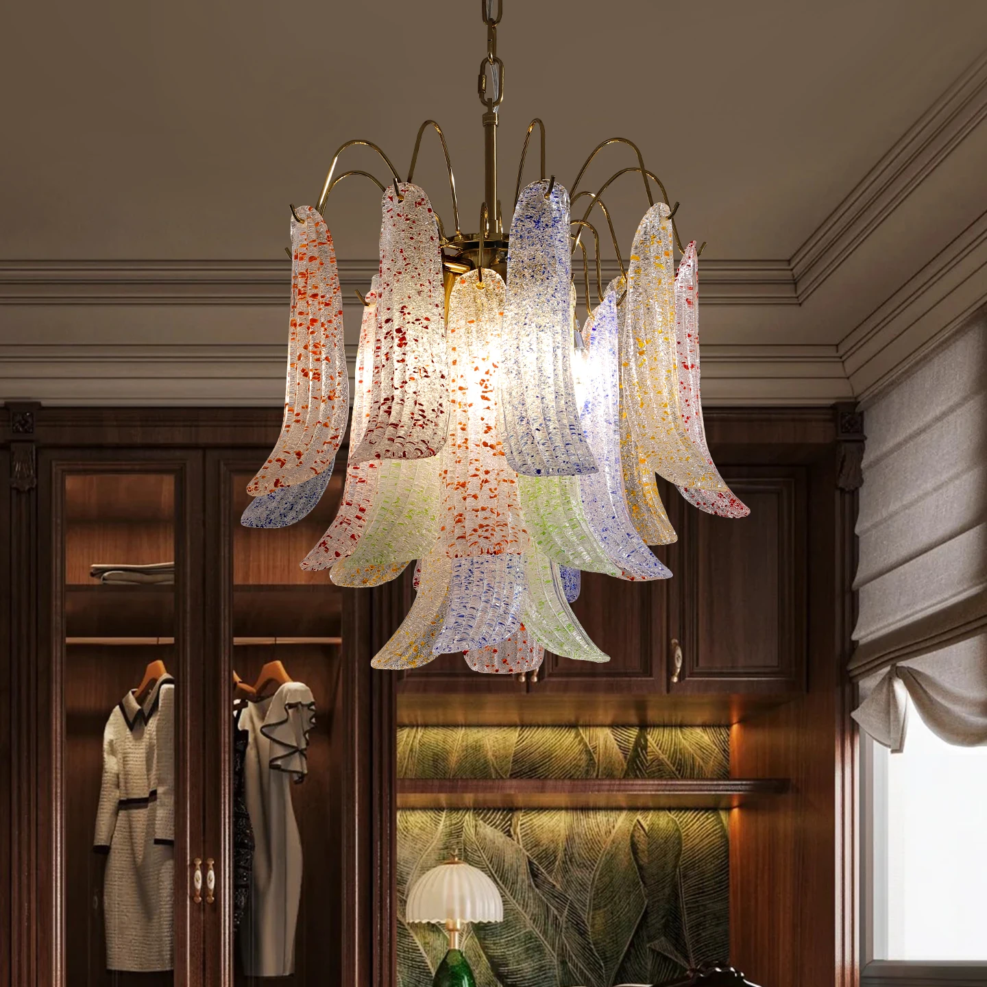 Glass chandelier retro color art bedroom light creative medieval lamps
