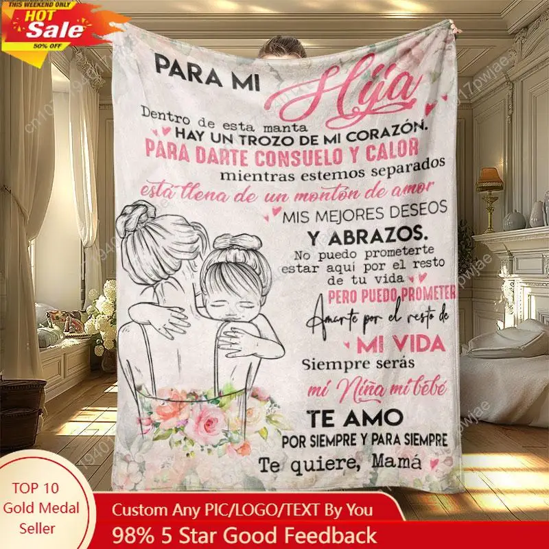 

Room Decor Modern Style Letter Print SoftFlannel Blanket1 Count Classic Floral PatternDurable Nap Throw for Home & Office Warm