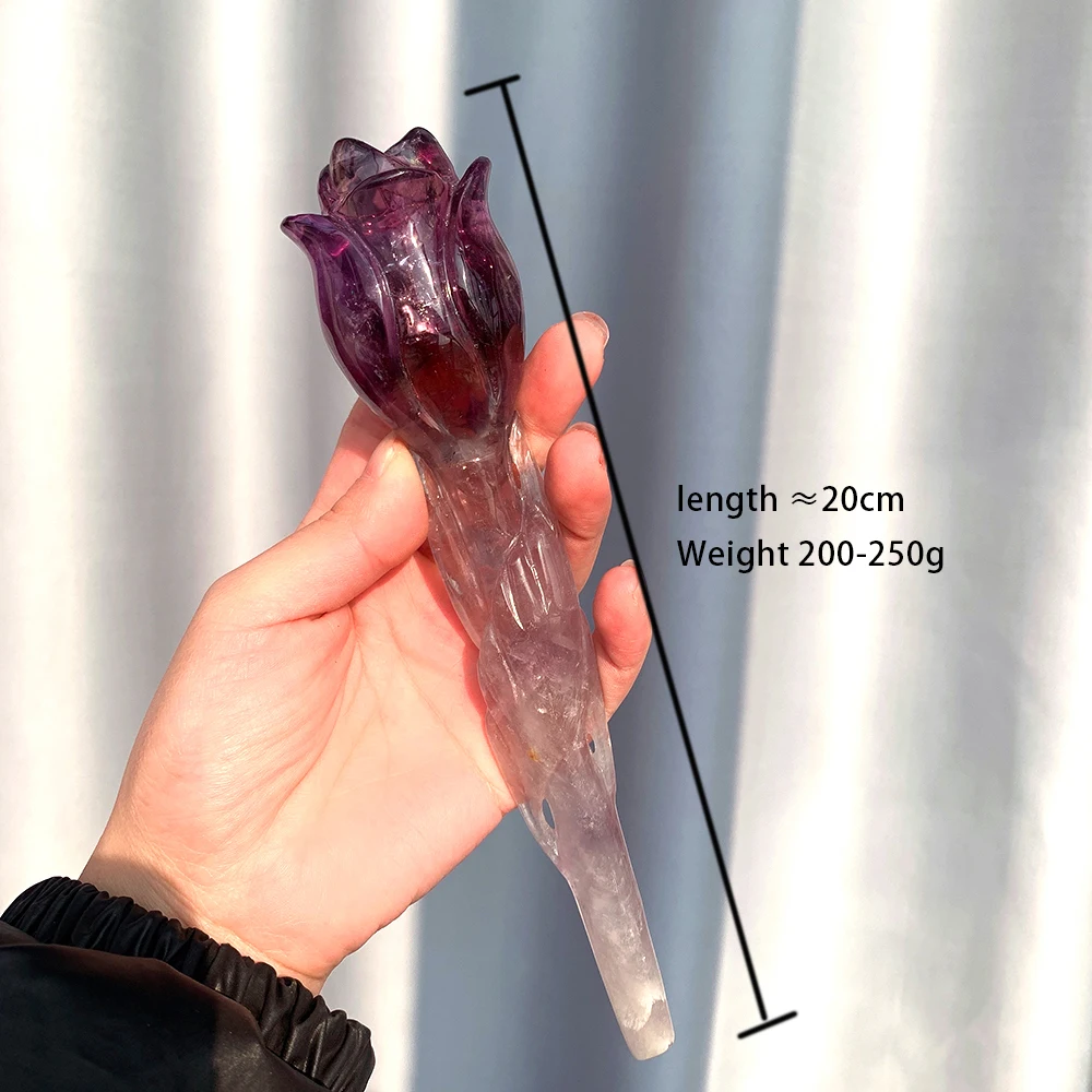 Brazilian Amethyst Natural Hand Carving Rose Scepter Crystal Handicraft Ornaments Rose Valentine's Day Gift Energy Gem Home Deco