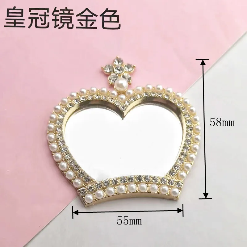 2Pcs Kawaii Adhesive Crown Heart Cat Mouse Diamond Design Mirror Junk Phone Case Ipadcase Decoration Charms Handcraft Diy Crafts