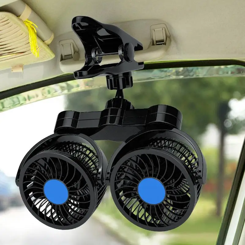 Auto Cooling Fan Electric Clip On Dual Head Auto Fans Strong Wind Adjustable Car Cooling Fan For Truck Boat Van RV SUV