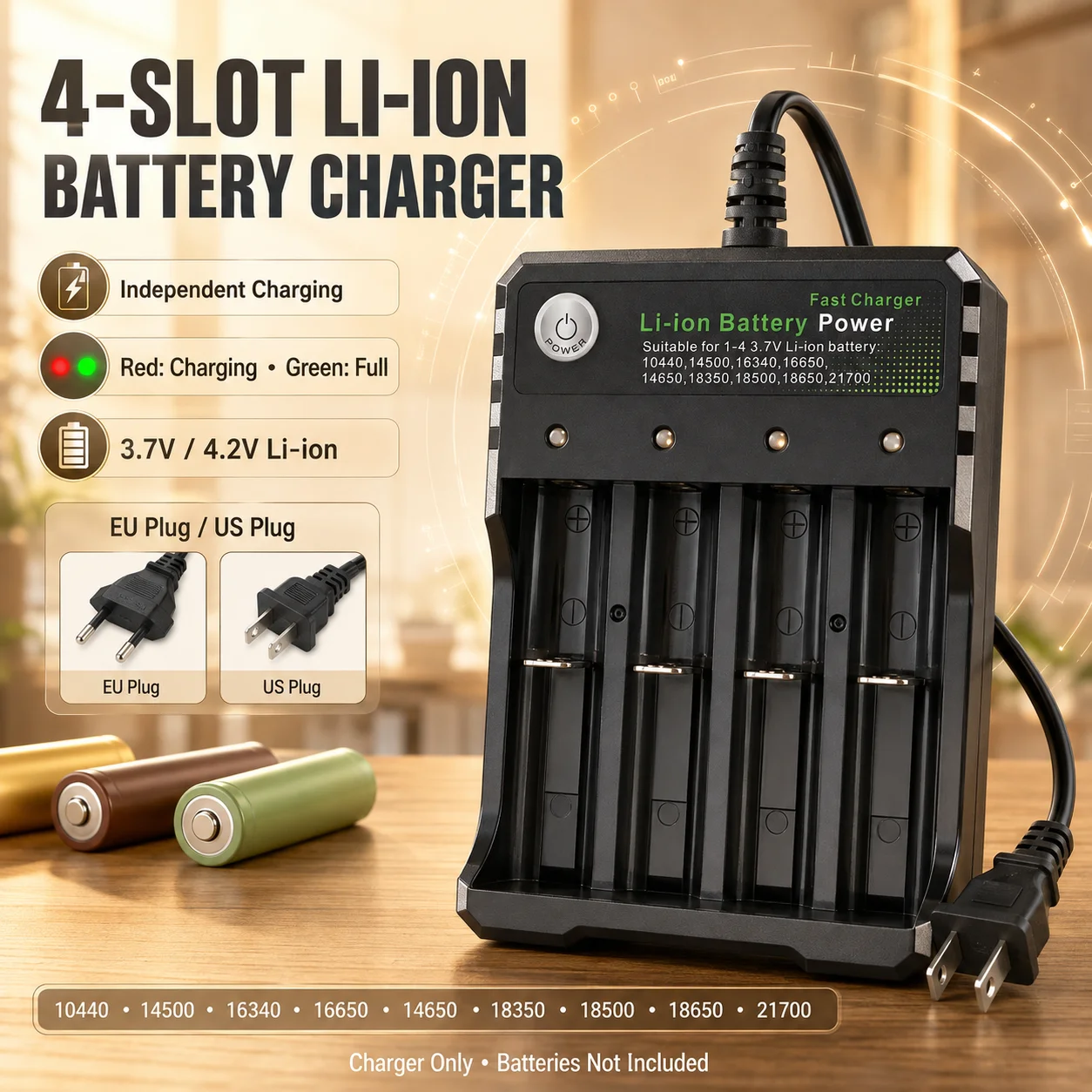 18650 Li-ion Battery Charger 4 Slots AC 110V 220V EU/US Dual For 18650 Charging 3.7V 4.2V Rechargeable Charge for 18500