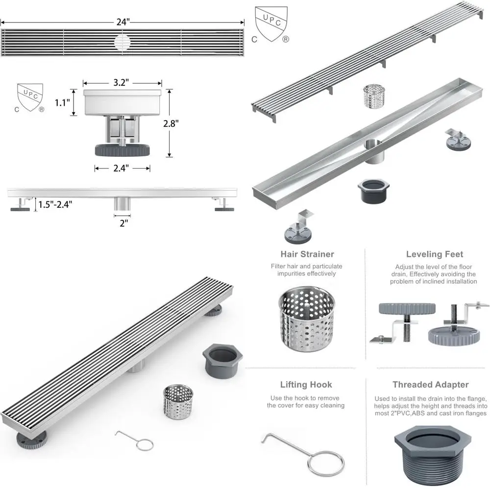 24 مصفاة دش مستطيلة مع شبكة سلكية، نيكل مصقول، 304 ستانلس ستيل، معتمدة من CUPC #1