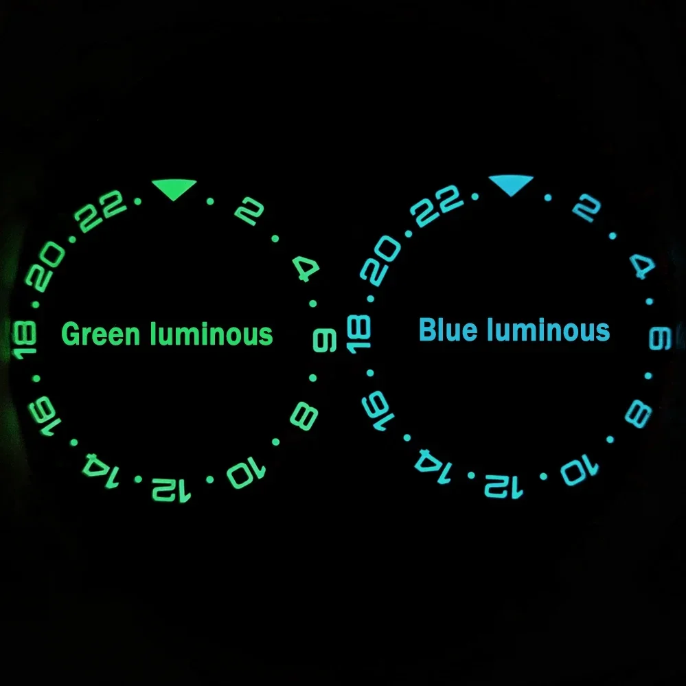 30.5-38mm Blue/ Green Luminous Watch Bezel GMT Chapter Ring Curvature Aluminum Watch Inserts Modified Accessories (Black Green)