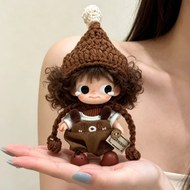 Zsiga Mini Doll Clothes 10Cm Brown Knitted Hat Overalls Outfit Autumn Handmade Costume For Action Figure