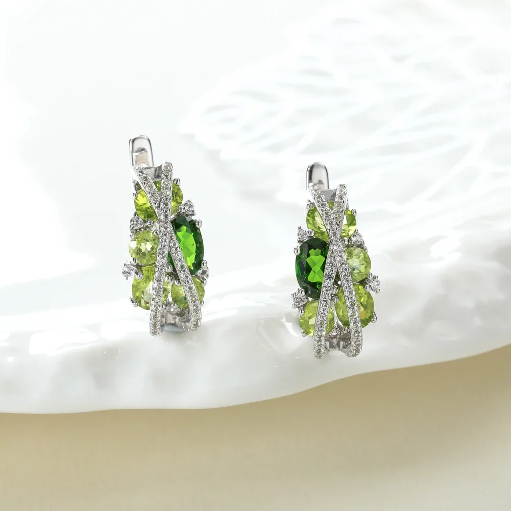 GZ ZONGFA Criss-Cross Clip Earrings for Women Natural Chrome Diopside 3.6ct Gems Trendy Fine Jewelry 100% 925 Sterling Silver image 3