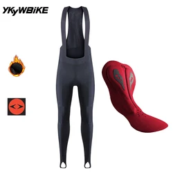 YKYWBIKE Men Cycling Bib Long Tights Interface Padding Winter Thermal Fleece Bicycle Bib Pants Road Bike Bibs Cycling Clothing