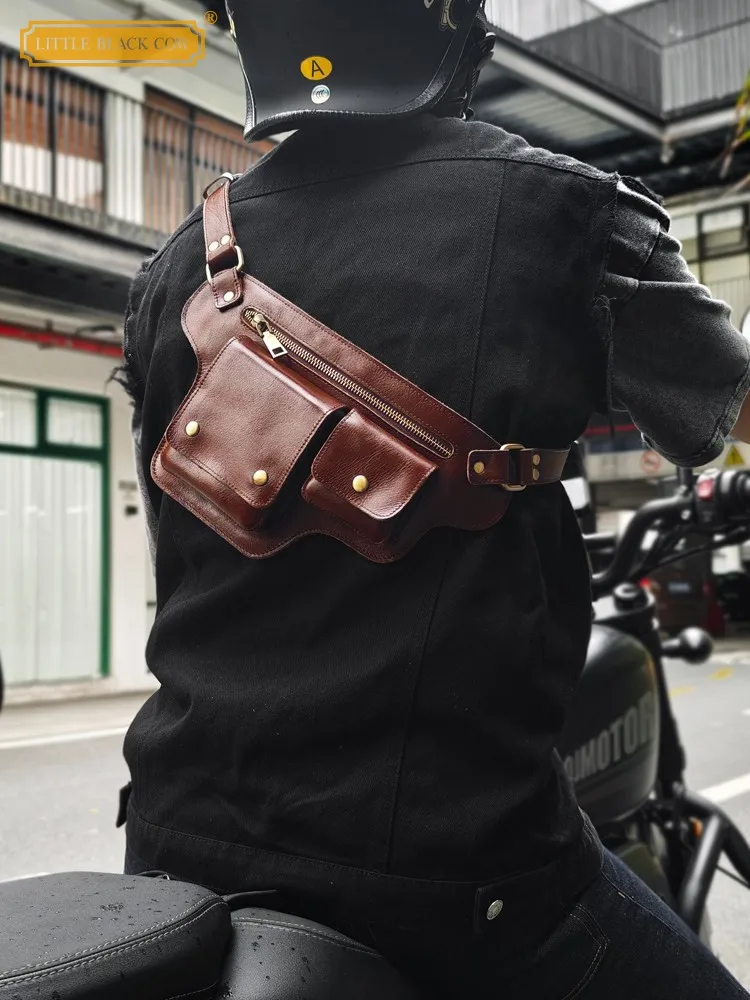 Male High Street Designer Genuine Leather Chest Bag Zipper Versatile Casual Single Shoulder Bag Vintage Cowskin Crossbody Bags