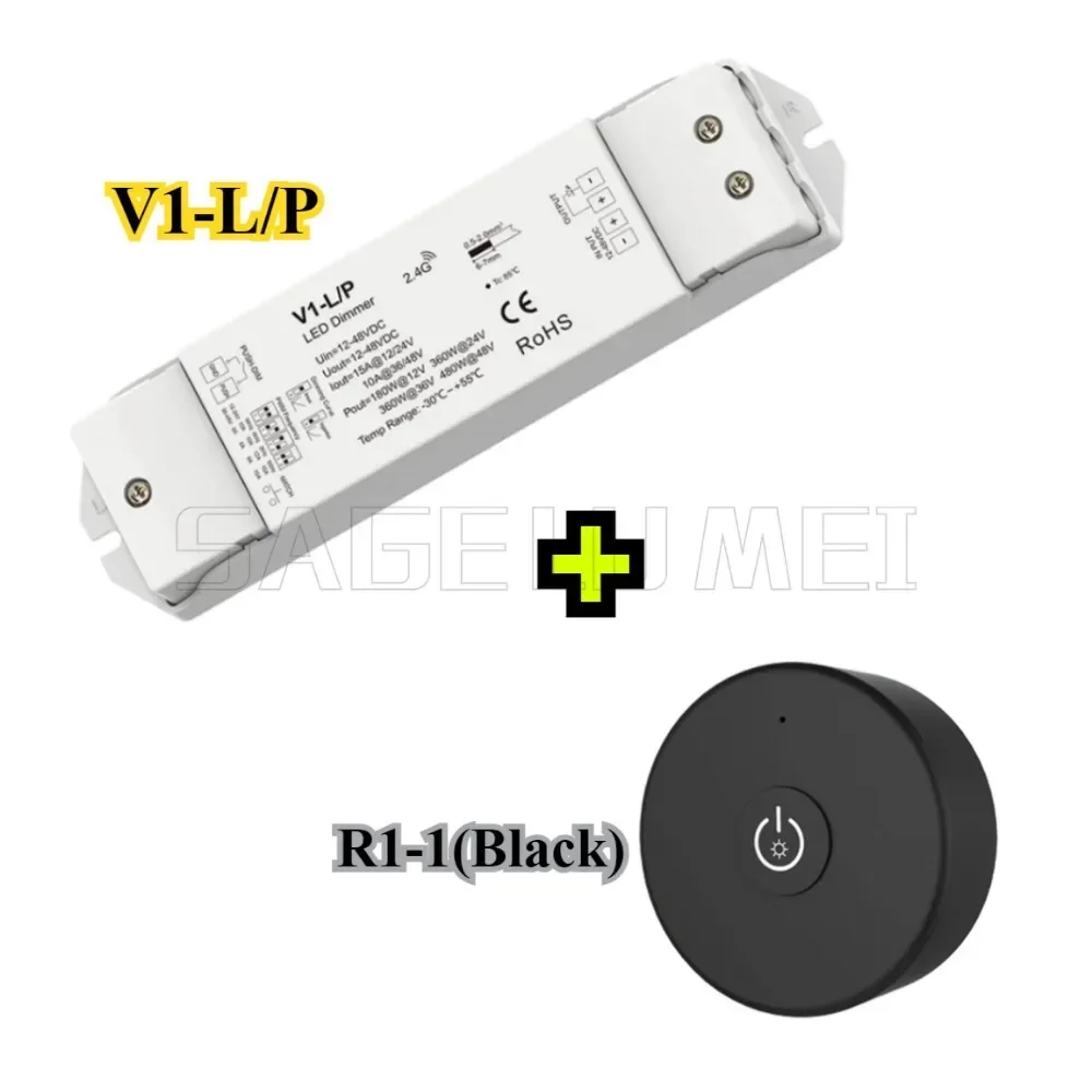 LED Dimmer V1-L/P Wifi 2.4G RF Remote Control R1/11 12-48V 1 Zone Single Color LED Strip Dimming Kit Wireless Push Switch Dimmer