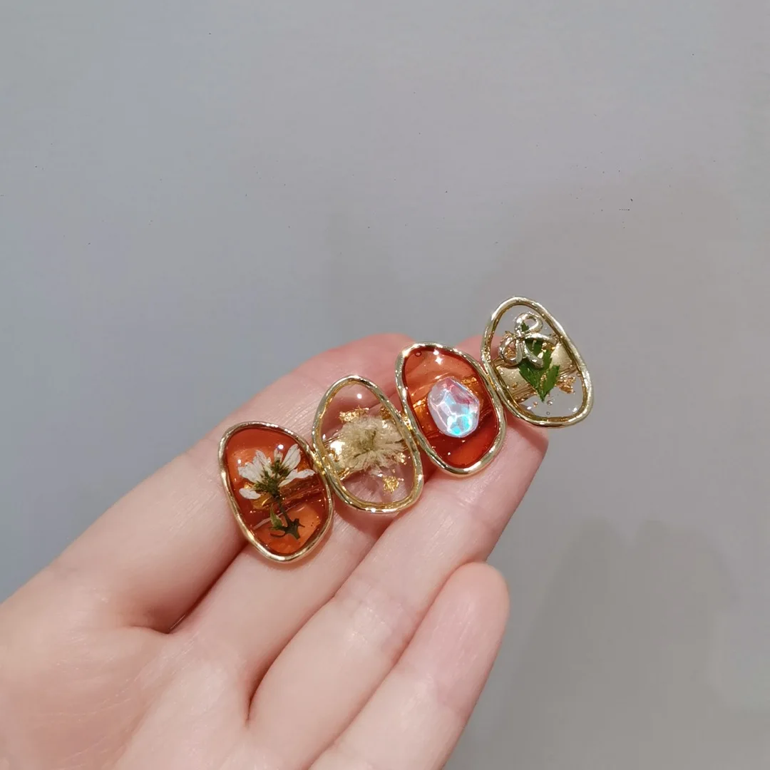 

3175 оптовая продажа 1/5/10 шт., заколки для волос ручной работы с сушеными цветами, зажимы в виде утконоса, винтажный стиль, художественный образец растения, аксессуары для волос