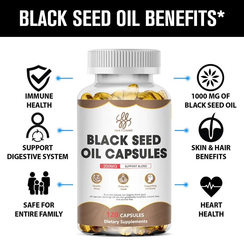 Herbs Premium Black Seed Oil Capsules - Cold Pressed Nigella Sativa Aids in Digestive Health, Immune Support, Brain Function