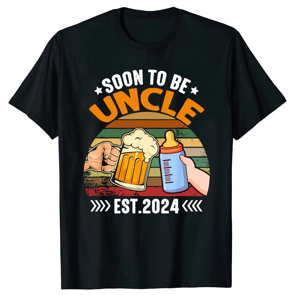 Soon To Be Uncle Again 2024 Funny Pregnancy Announcement Dad T Shirts Cotton Streetwear Short Sleeve Birthday Gifts T-shirt Men