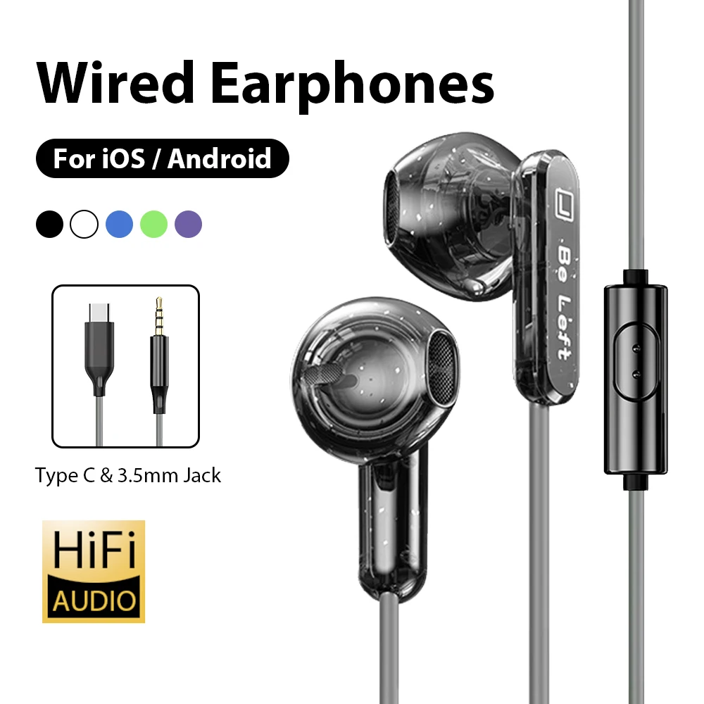 Type C Bedrade hoofdtelefoon 3,5 mm Jack-oortelefoon HiFi Surround Sound met microfoon Oordopjes voor Samsung Galaxy iPhone 17 16 15 Air Headse