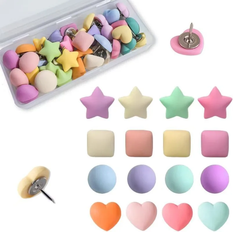 

30pcs/set Resin Thumb Tacks Star Heart Square Heart Push Pin for Cork Board Felt Photo Wall Decor Drawing Pin for Bulletin Board